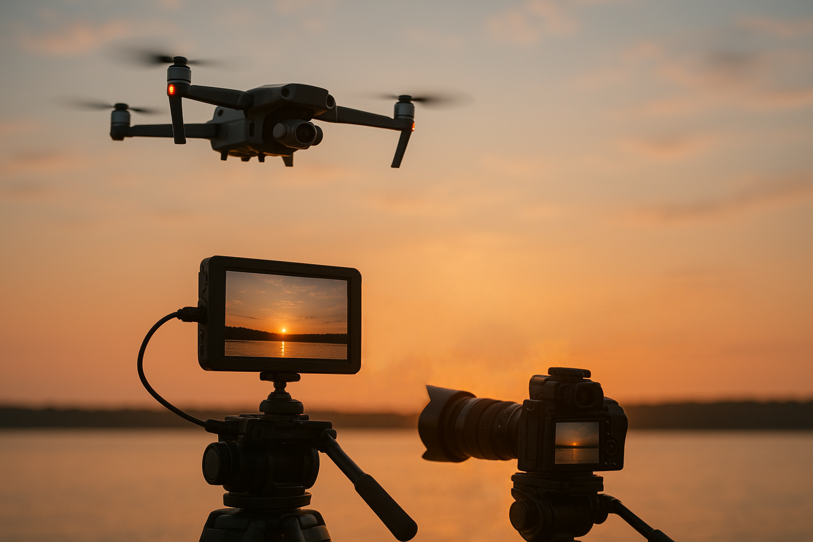 Kamerasetup während Sonnenuntergang